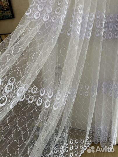 Тюль новый 5 метров вышивка по сетке