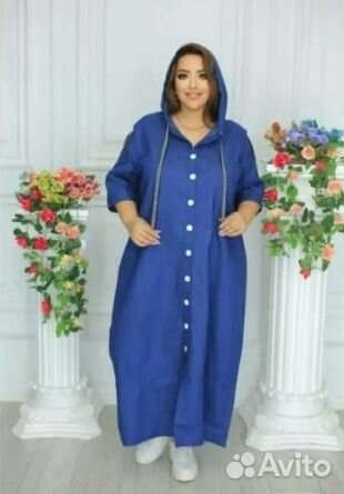 Легкое джинсовое платье бохо большого размера