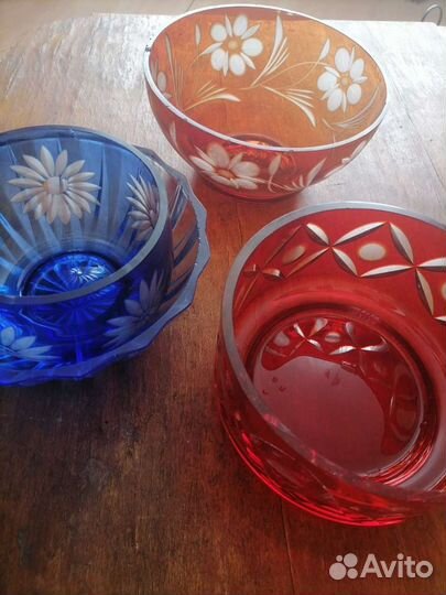 Ваза конфетница салатница, цветное стекло