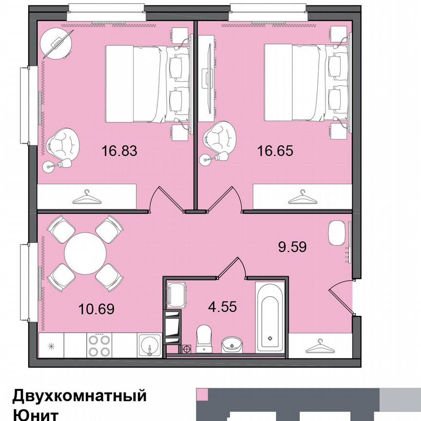 2-к. апартаменты, 58,7 м², 10/29 эт.