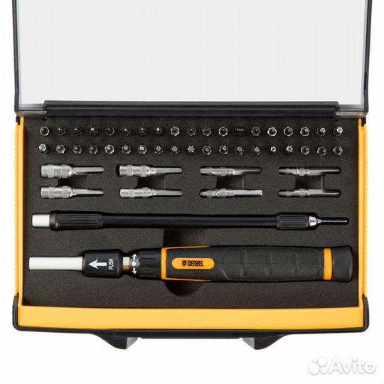 Отвертка с набором бит и головок Denzel