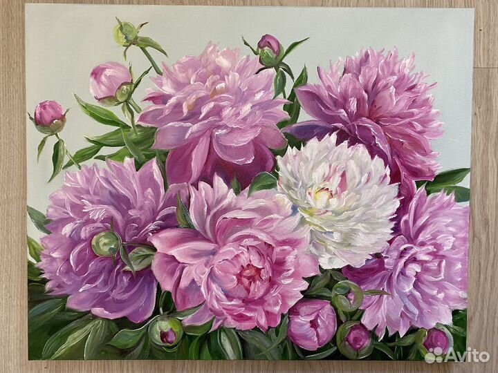 Картина маслом. Пионы