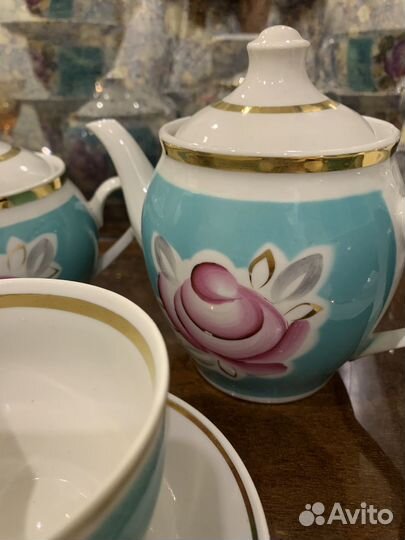 Сервиз чайный Роза на голубом Полонное
