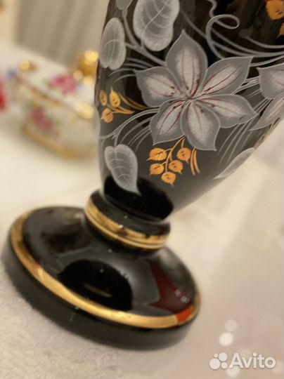 Богемия ваза черная h 41 см и синяя 44 см Винтаж