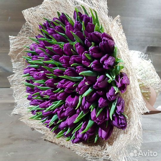 Букет из фиолетовых сортовых тюльпанов 37 шт