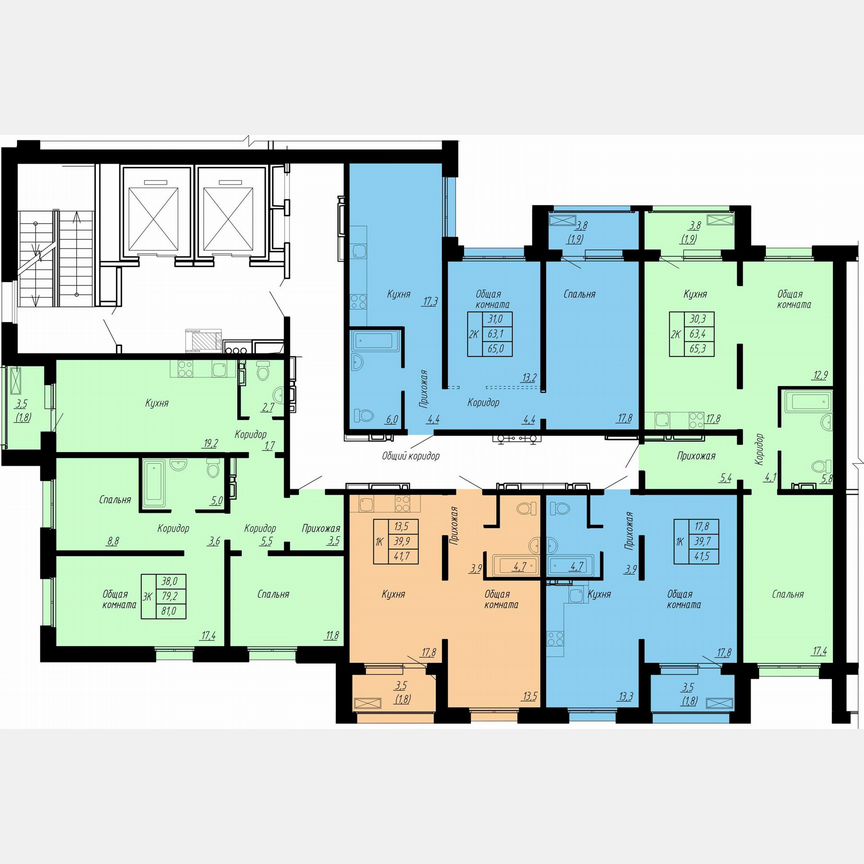 2-к. квартира, 65 м², 4/17 эт.