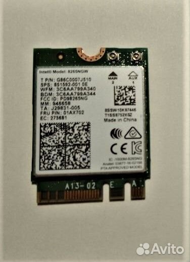 Intel 8265NGW Wi-Fi+Bluetooth 802.11ac M.2 2230