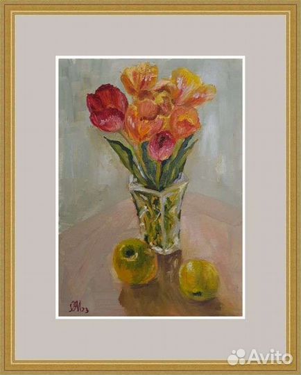 Картина маслом с цветами в вазе