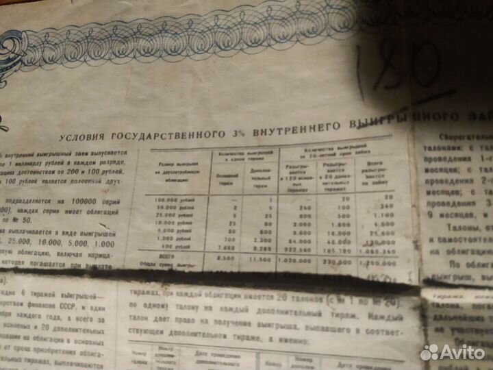Облигация займа СССР 1948 г. непогашенная