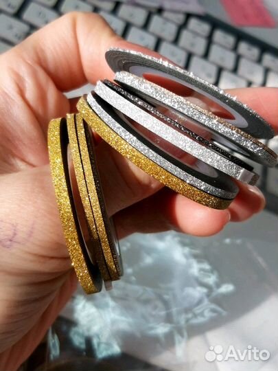 Лента липкая, с блёстками для дизайна ногтей