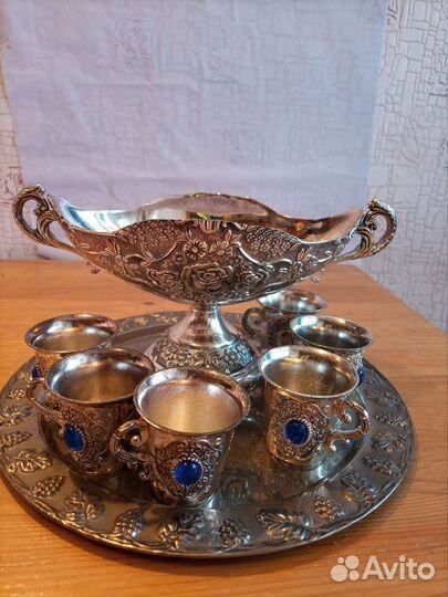 Винтаж: посеребренный коньячный набор на подносе