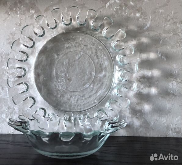 Блюдо и вазочка сервировочные стекло Италия набор