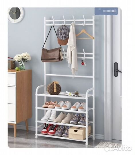 Вешалка для одежды с полкой для обуви, 4 полки