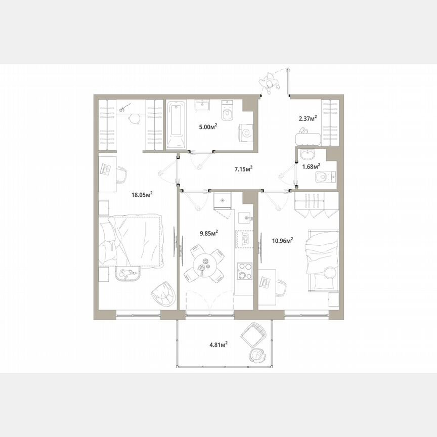 2-к. квартира, 56,5 м², 4/12 эт.