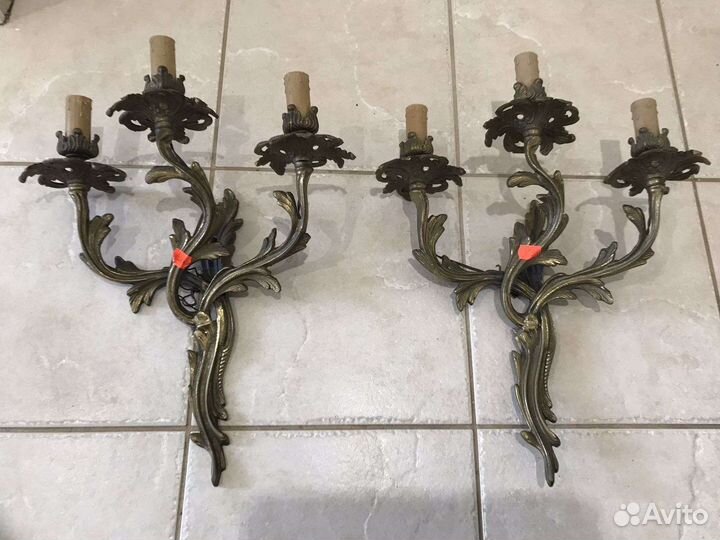 Большой выбор старинных бронзовых бра ветки рококо