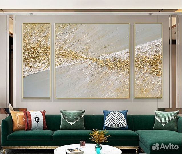 Фактурная картина абстракция Триптих на холсте