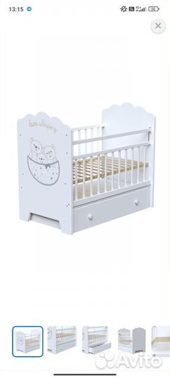 Детская кроватка с маятником и ящиком