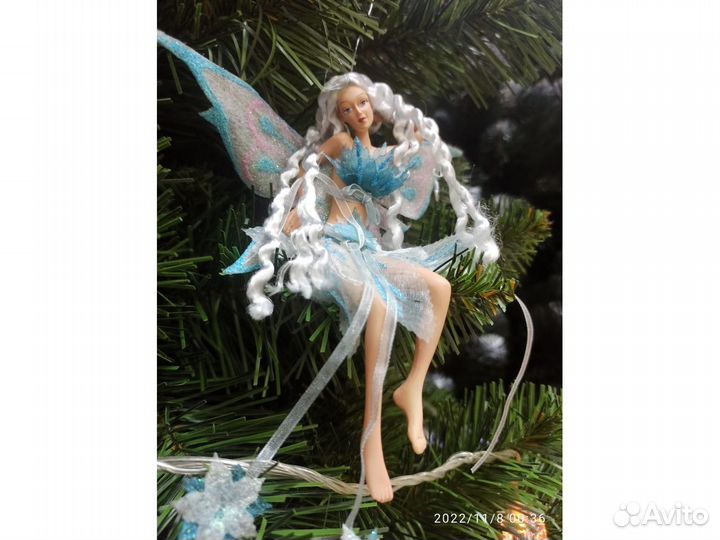 Елочные игрушки подвеска Эльф в голубой одежде