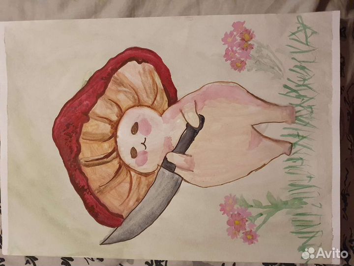 Живой гриб с ножом