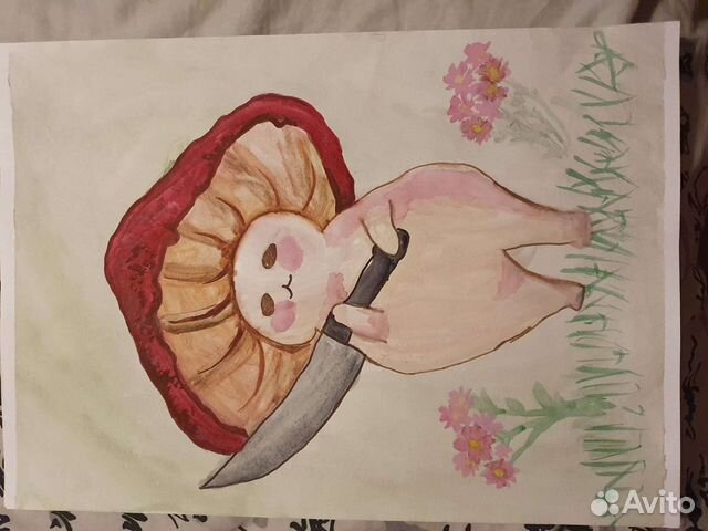 Живой гриб с ножом