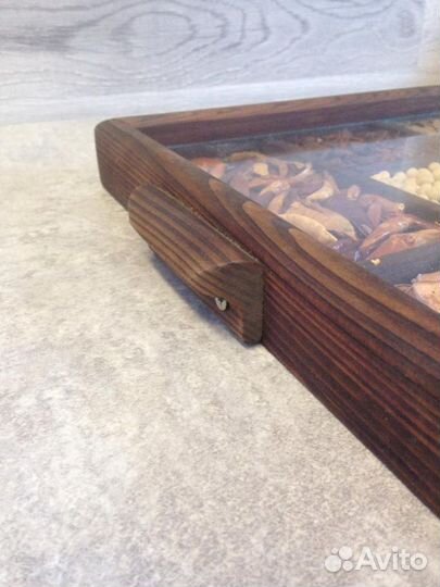 Поднос деревянный со специями. Стеклянное дно