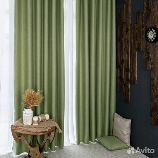 Портьеры рогожка Орфей Лайм шторы занавески