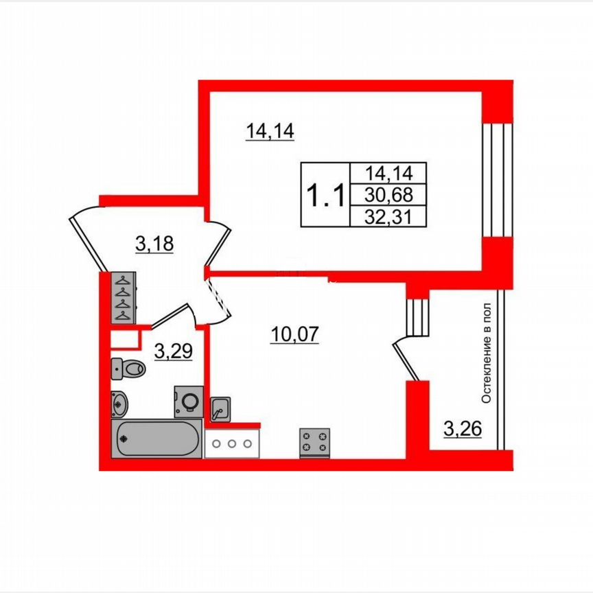 1-к. квартира, 32,3 м², 7/12 эт.
