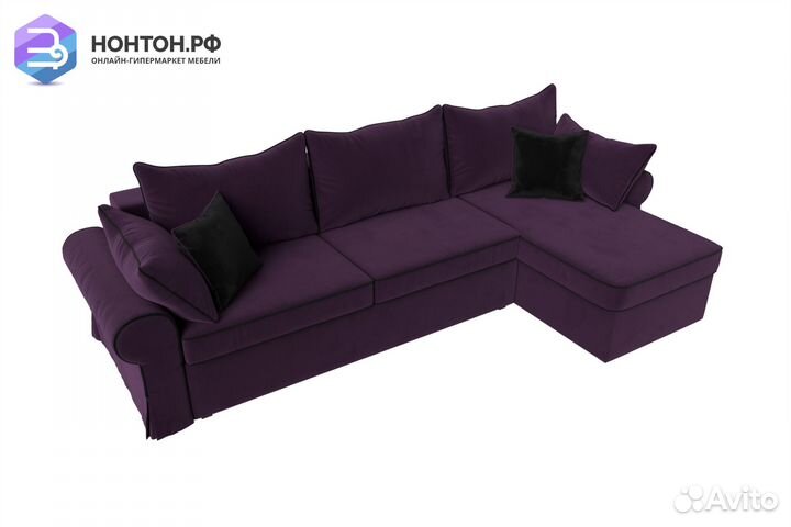 Диван угловой еврокнижка Элис велюр фиолетовый