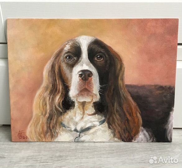 Картина маслом. Собака «Спаниель»