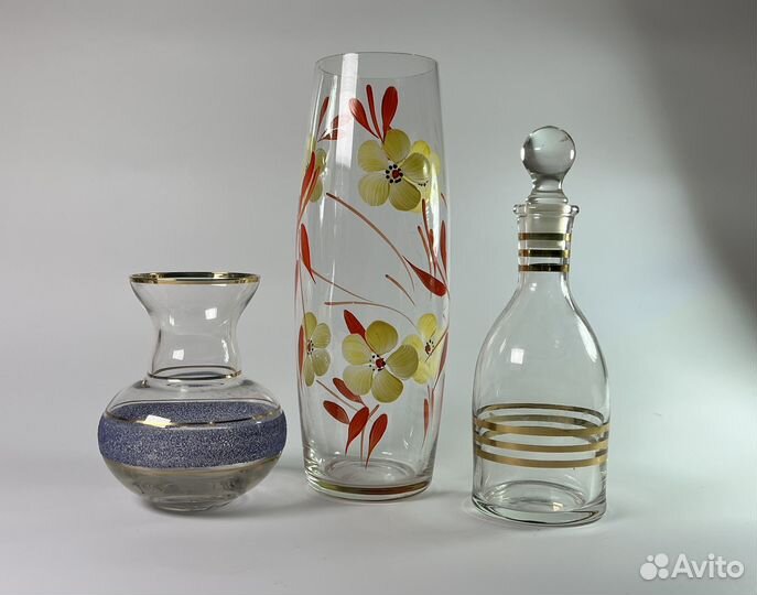 Ваза для цветов СССР стекло роспись