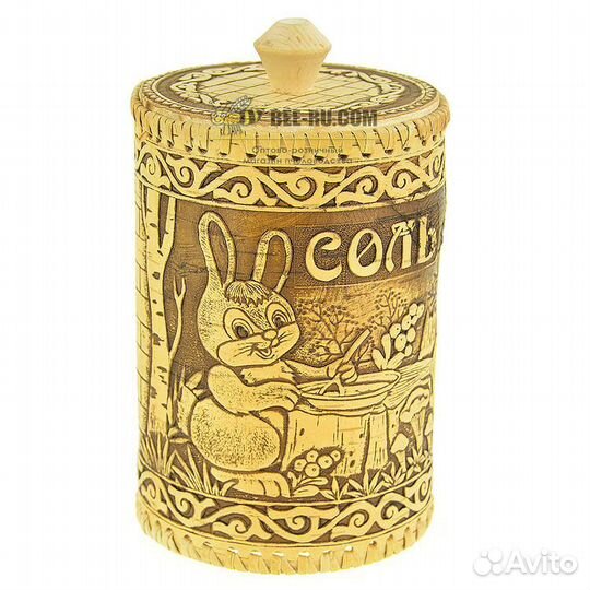 Туес шитый Д10 Соль Зайчики 1 л (береста)