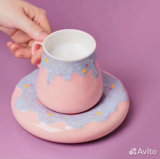 Кружка с блюдцем Пончик