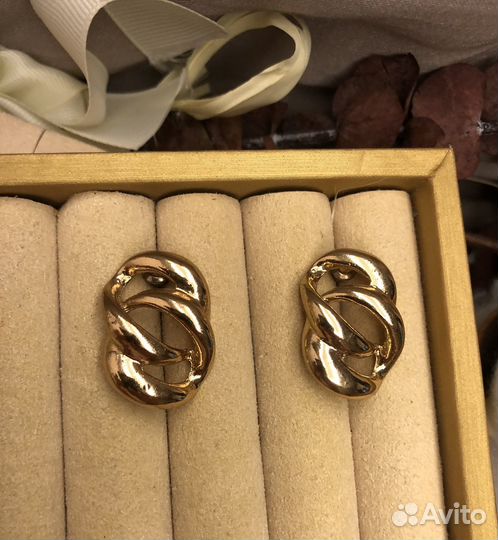 Серьги плетеные золотые