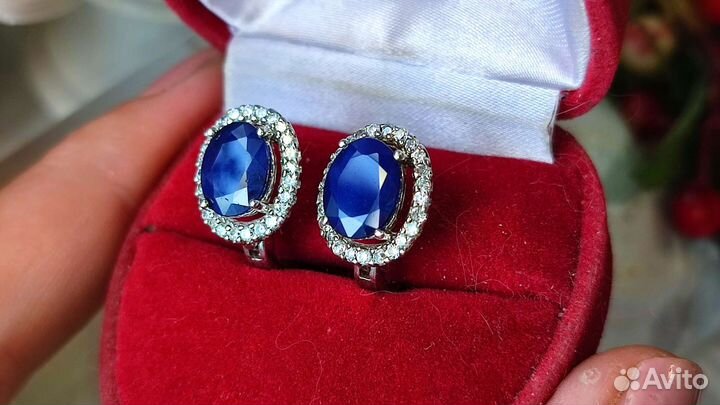 Серьги с крупными сапфирами 6,3 ct, 15*12 мм 925