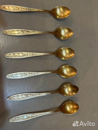 Чайные ложки мельхиоровые с позолотой