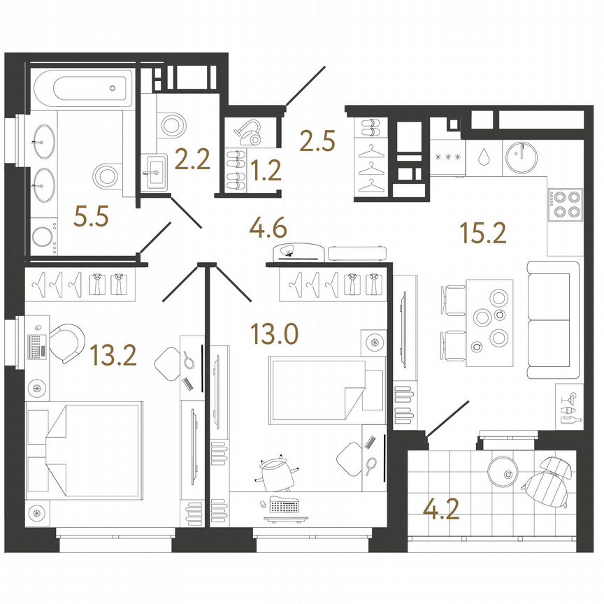 2-к. квартира, 57 м², 12/12 эт.