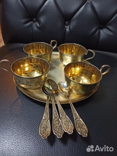 Чашки кофейные, мельхиор,позолота,посеребрение