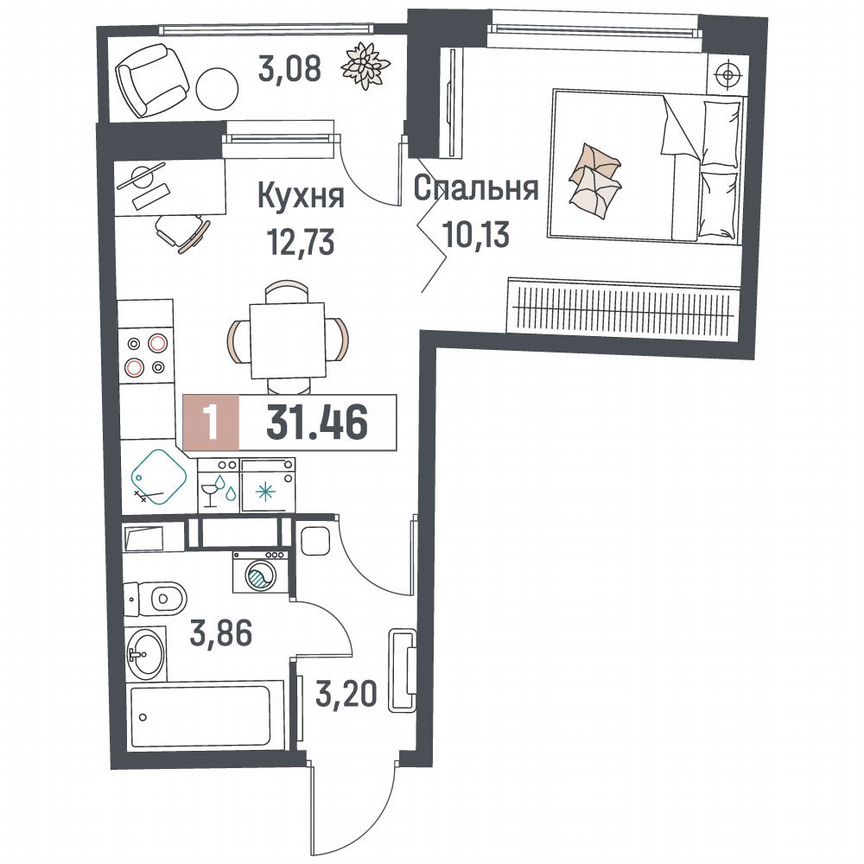 1-к. квартира, 31,5 м², 18/18 эт.