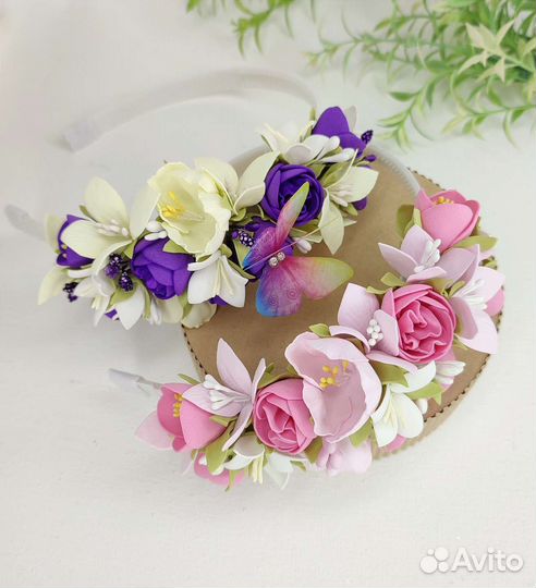 Ободок для волос с цветами ручной работы
