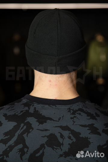 Шапка флисовая с отворотом, чёрная