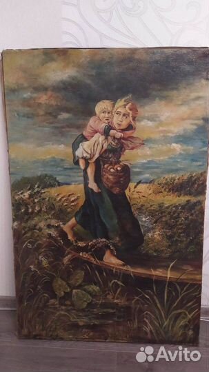 Старая картина Дети бегущие от грозы