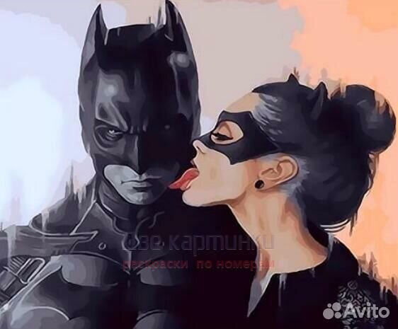 Картина по номерам 40x50 Бэтмен и девушка-кошка