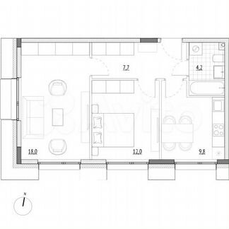 2-к. апартаменты, 51,7 м², 2/7 эт.