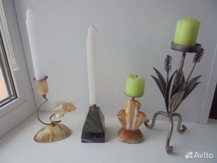 Подсвечники медный сплав натуральные камни