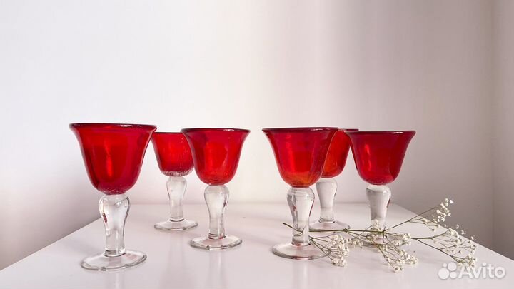 Фужеры винтаж цветное стекло бульгазе Швеция