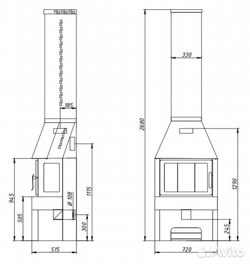 Камин Бавария три стекла (графит)