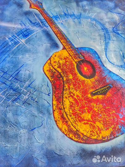 Картина 80х80 см. масло, холст. Гитара Музыка
