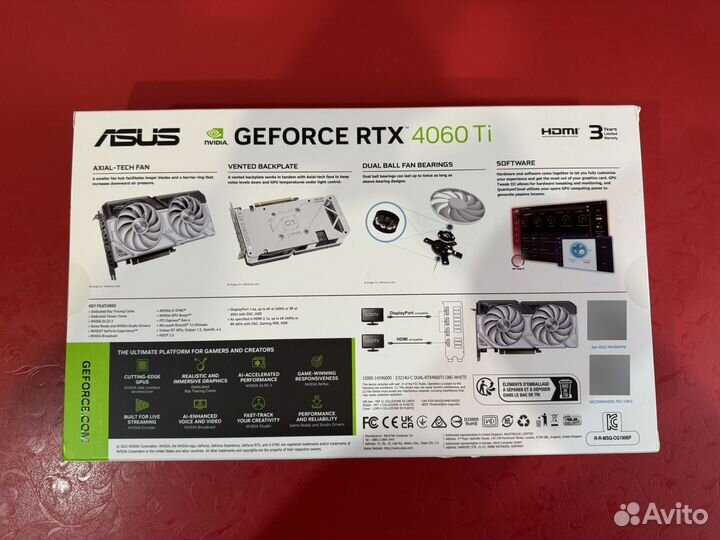 Видеокарта Asus GeForce RTX 4060 Ti Dual White OC