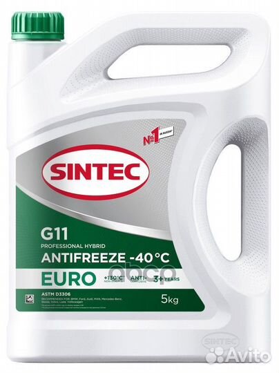 Антифриз Euro G-11 green -40 5кг 990554 sintec