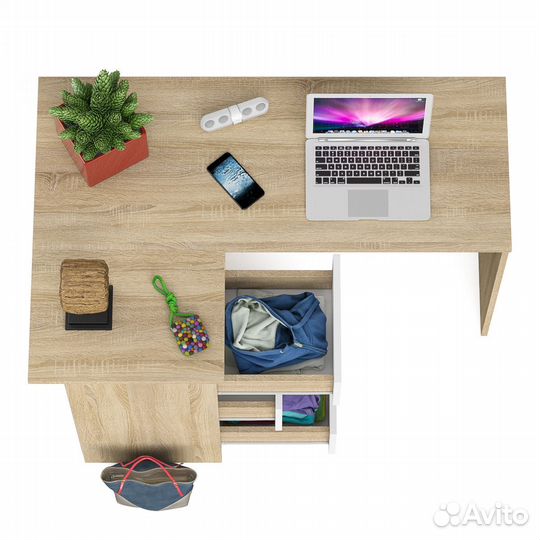 Угловой компьютерный стол Мори мс-16 левый дуб сонома/белый, 124,4х84,9х76,6 см, ящики слева, не уни